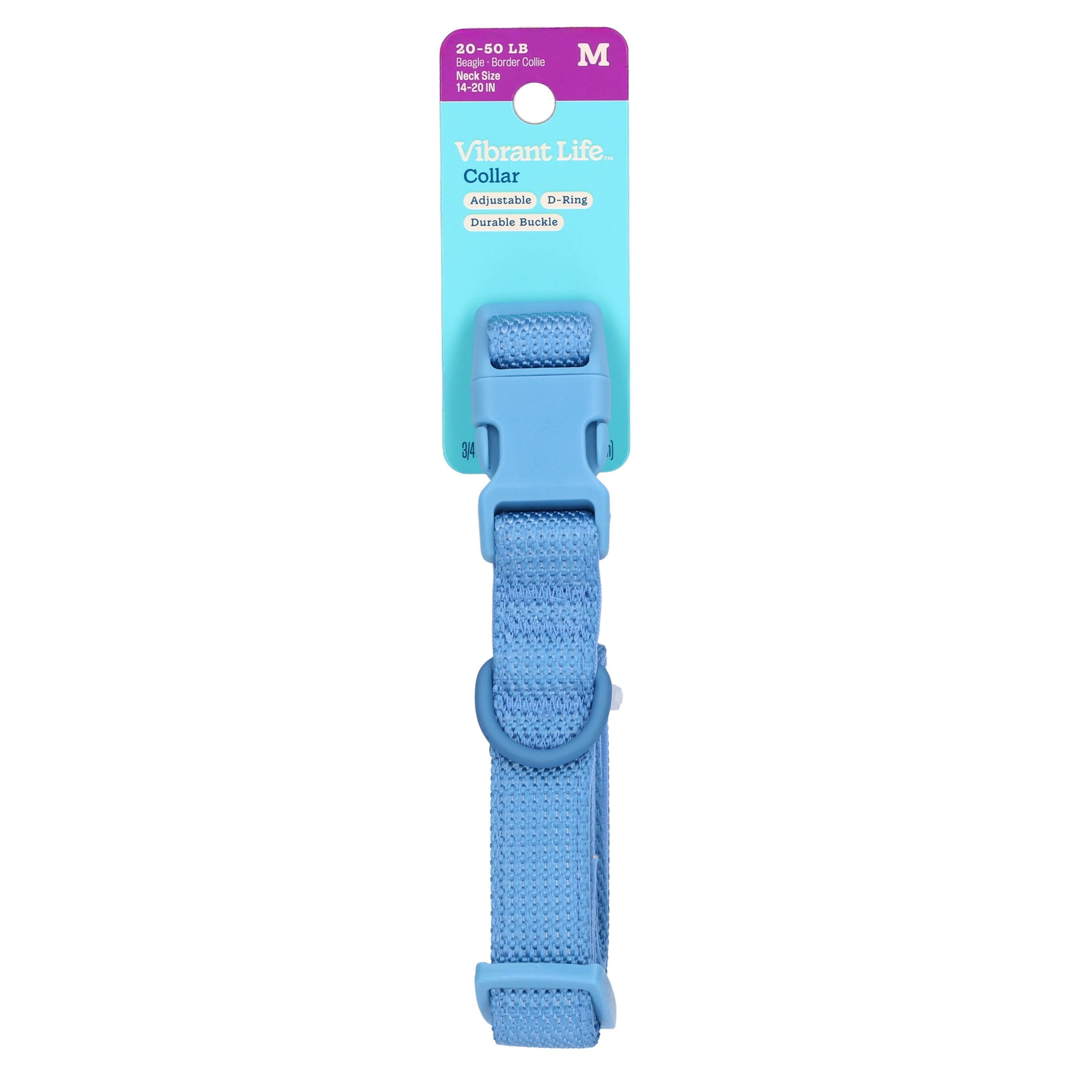 Vibrant Life Adjustable Neoprene Cushioned Dog Collar, Blue, M