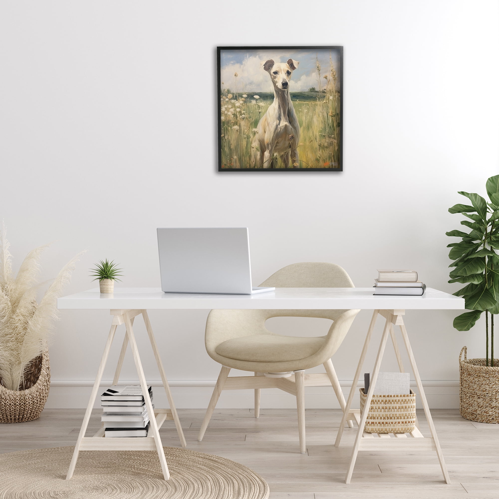 Stupell Industries Greyhound Dog Landscape Landscape Painting Black Framed Art Print Wall Art, 24 x 24