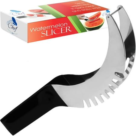 

Watermelon Slicer Cutter Corer & Server - Multipurpose All In One Stainless Steel Knife - Melon & Fruit Slicer - Comfortable Rubber Handle Corer Tongs & Dicer - CHhuzy Chef