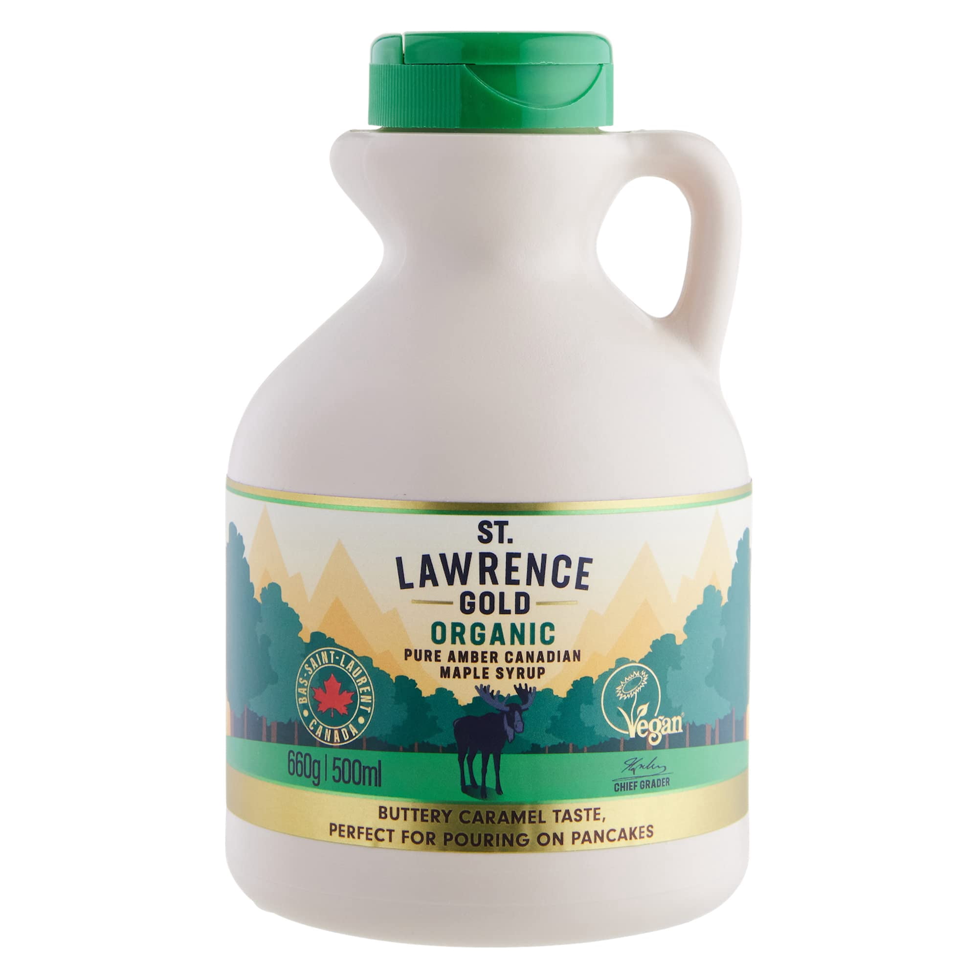 St Lawrence Gold Organic Maple Syrup 500ml - Canadian Amber Maple Syrup 660g - Sugar Syrups Alternative for Cocktails and Coffees - Ideal for Pancakes Waffles and as a BBQ Glaze - Gluten-Free Vegan