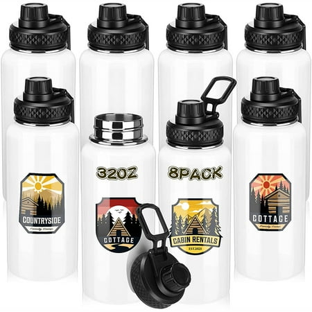 

8 pcs 32 oz stainless steel bulk sports water bottle with double layer insulation and wide mouth cap Diy bottles for gym hiking camping hot or cold beverage.