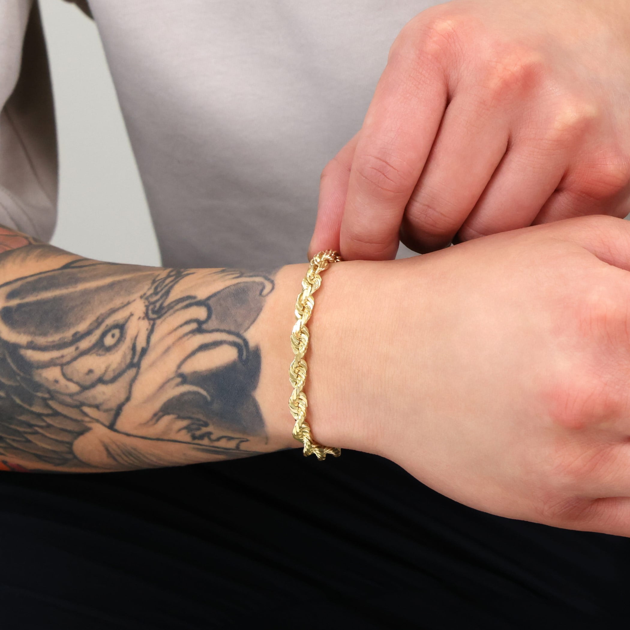 Nuragold 14k Real Yellow Gold 6mm Solid Rope Chain Diamond Cut Bracelet (7.5"-9") Italian Jewelry for Men