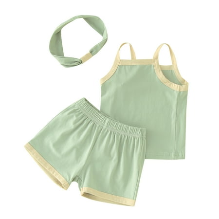 

LBECLEY Little Girl Babies Baby Girls Boys Sleeveless Strap Vest T Shirt Tops Shorts Headband 3Pcs Outfits Clothes Set Crop Top Outfit Teen Girl Mint Green 66