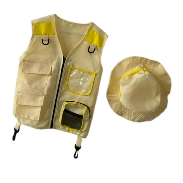 Hat de chaleco de explorador infantil para niños Adventure Adventure Vest Feje Jugar equipo para acampar Camping Disfraz para niños Niñas Amarillo