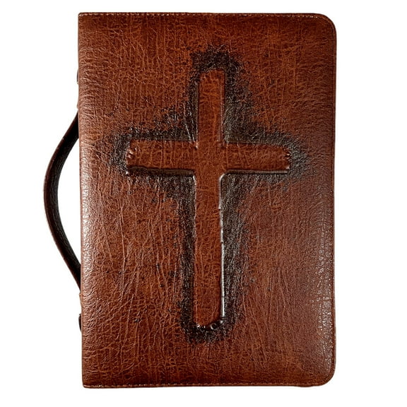 White Dove Designs Bible Cover-Vintage Cross-Brown-XLG