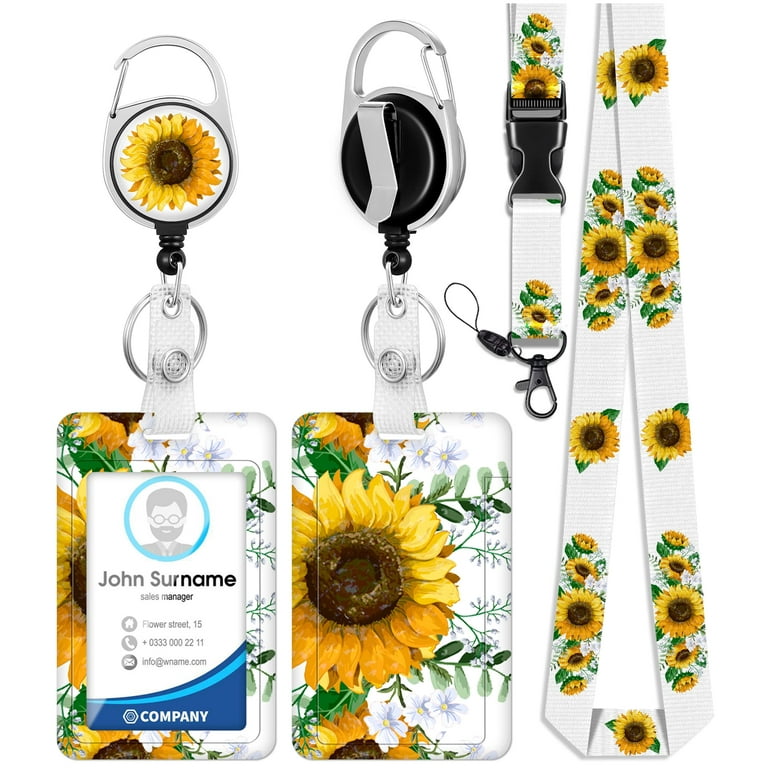 ID Badge Holder with Lanyard and Retractable Badge Reel Clip, Aesthetic  Sunflower Card Name Tag Lanyard Vertical ID Protector Bage Clips for Nurse