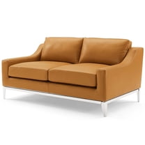 Contemporary Modern Urban Designer Living Room Lounge Club Lobby Loveseat Sofa, Leather, Tan Brown