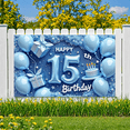 thumbnail image 5 of Blue Theme Happy 15th Birthday Banner Celebration Background for Teen Party Indoor Decoration Event, 5 of 7