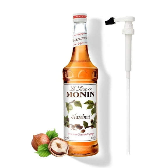 Monin Hazelnut Flavouring Syrup, 25.4 fl oz (750ml) Glass Bottle with Absol White Pump