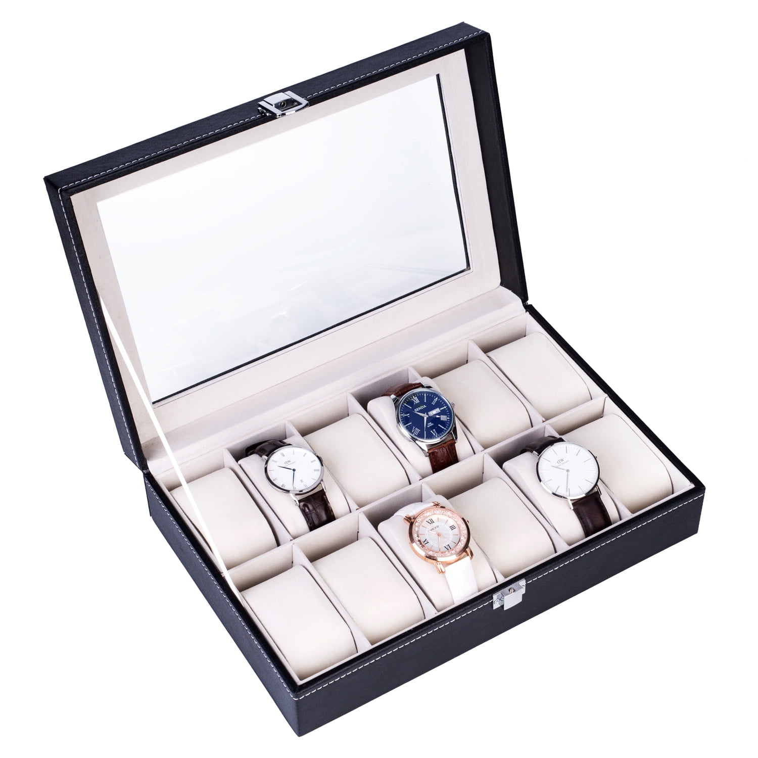 Lowestbest 12 Cube Watch Collection Box, Top-level Leather Watch Collection Box, Black Lowestbest 12 Cube Watch Collection Box, Top-level Leather Watch Collection Box, Black