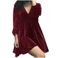 thumbnail image 1 of Ersazi Robes pour Femmes en Liquidation Mode Robe Décontractée pour Femmes Col en V Manches Longues Robe en Velours Canari Robe Longue Taille Rouge TTG, 1 of 6