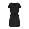 thumbnail image 3 of FRSASU Robes T-Shirt pour Femmes Tendance à Taille Nouée Robe Rayée avec Poches Décontractée à Col Rond à Manches Courtes Robe Midi Noire, 3 of 6