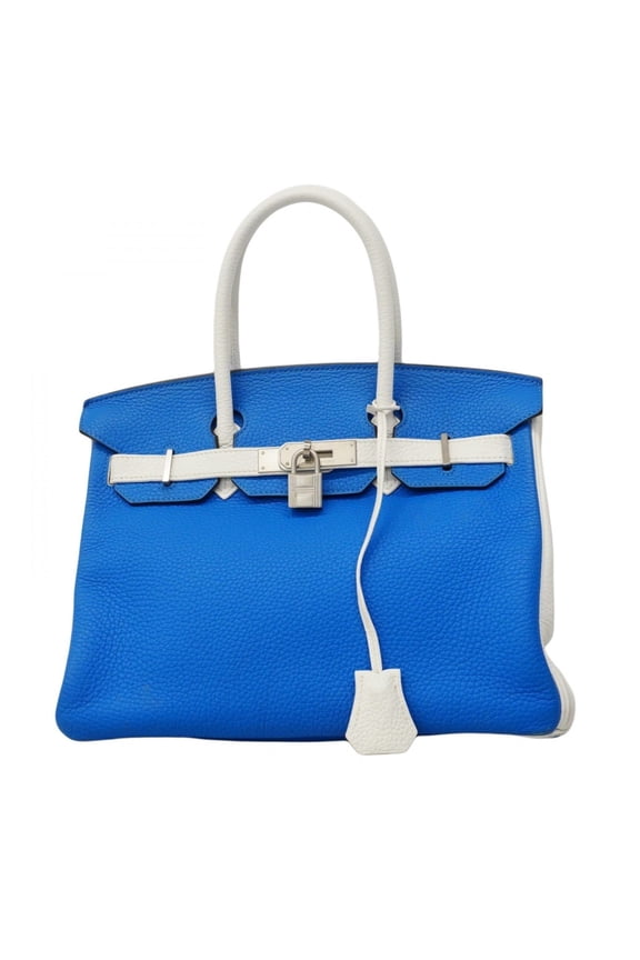Pre-Owned Hermes Herms Birkin 30 Handbag, Taurillon Clemence, White, Mykonos, Q Stamp, SPO,...