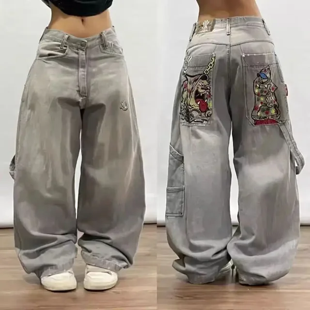 JNCO-pantalones vaqueros holgados Vintage para hombre y mujer, Pantalón ancho de cintura alta, Harajuku, Hip Hop, bordado con letras, Y2K