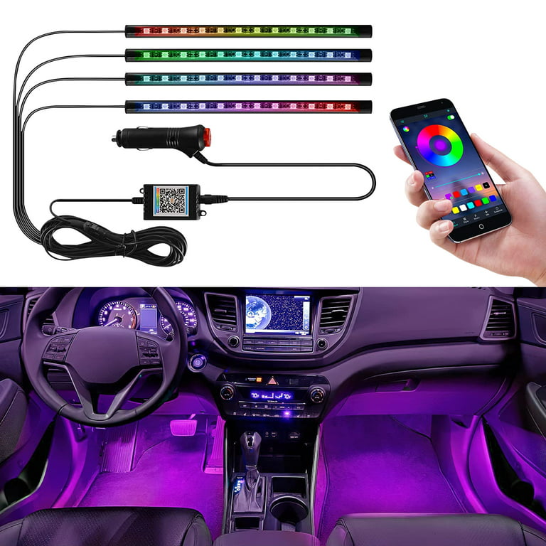 Car Interior Lights with APP Control, 4 Pcs 16 Million Multi-Color Strip  Lights with Music Mode and Multiple Scene Options, Car LED Lights for Cars  Trucks SUVs 