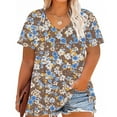 thumbnail image 4 of Horkkom Plus Size Tunic Tops for Women Floral Print V Neck Short Sleeve Shirts Summer Casual Loose Blouses, 4 of 5