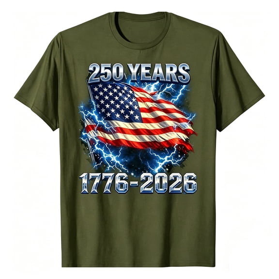 CONZONE 250Th Anniversary Usa T Shirts For Children Boys Short Sleeve Graphic Prints Crew Neck Fashionable Tops Army Green Size 2-3 Years