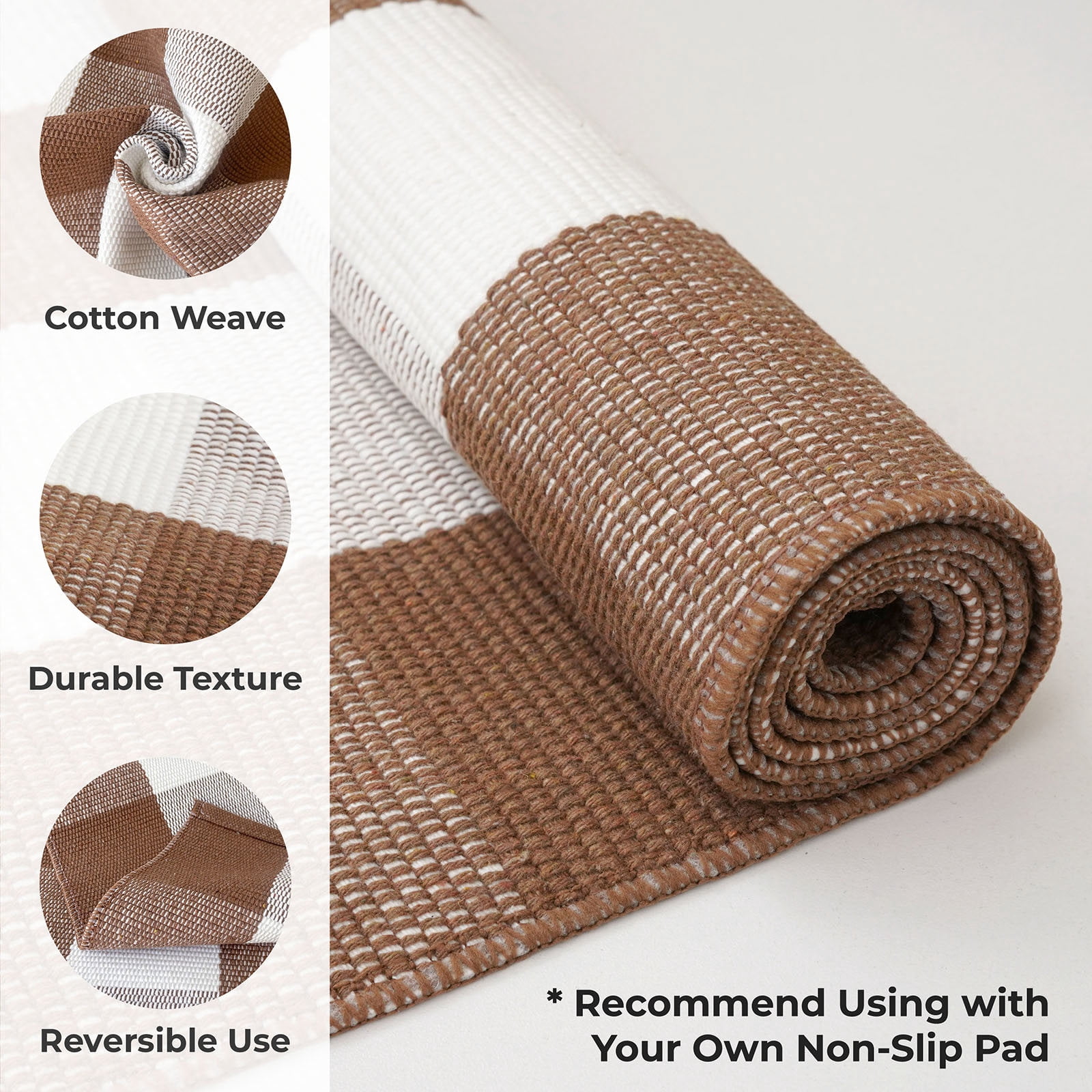 iOhouze Buffalo Plaid Outdoor Rugs Coffee and White 2.3'x3.6' Area Rug, Cotton Hand-Woven Washable Front Door Mat Indoor Outdoor Check Rugs for Front Porch Kitchen Entryway Patio Bathroom
