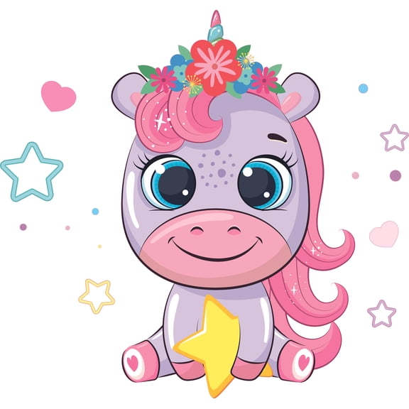 Vinyl Kids Bedroom Nursery Rainbows And Unicorns Legendary Baby Creature Unicorn Horse Decor Design Wall Art Decal - 19" x 20" Removable Home Art Spiraling Rainbow Horn Adhesive Decoration Sticker