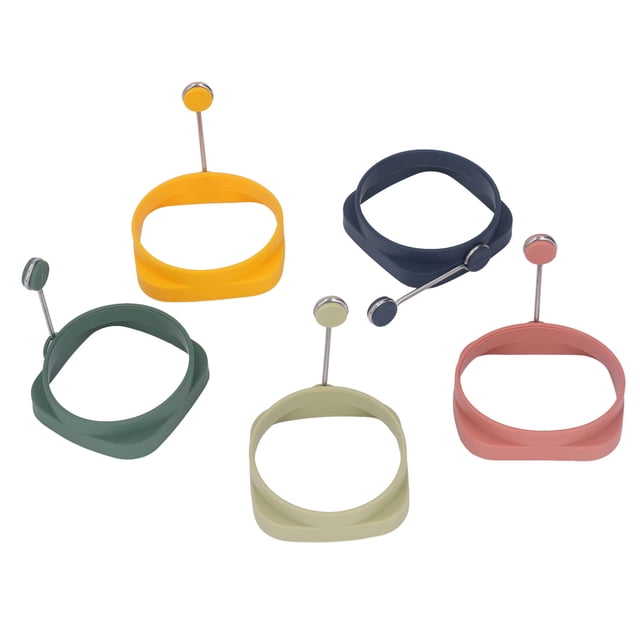 Handle Egg Frying Rings, High Temperature Flexible Handle Omelet Rings Dishwasher Safe 5 PCS Anti Scalding Silicone for Home