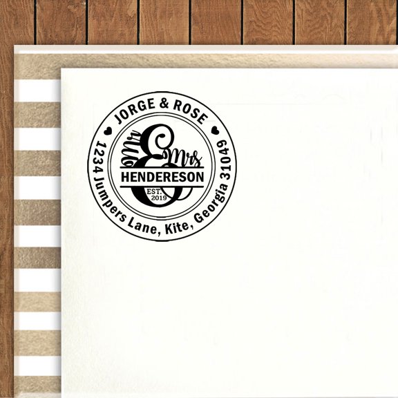 Printtoo Round Custom Address Return Rubber Stamp Self Inking Mr And Mrs Personalized Stamper Idea