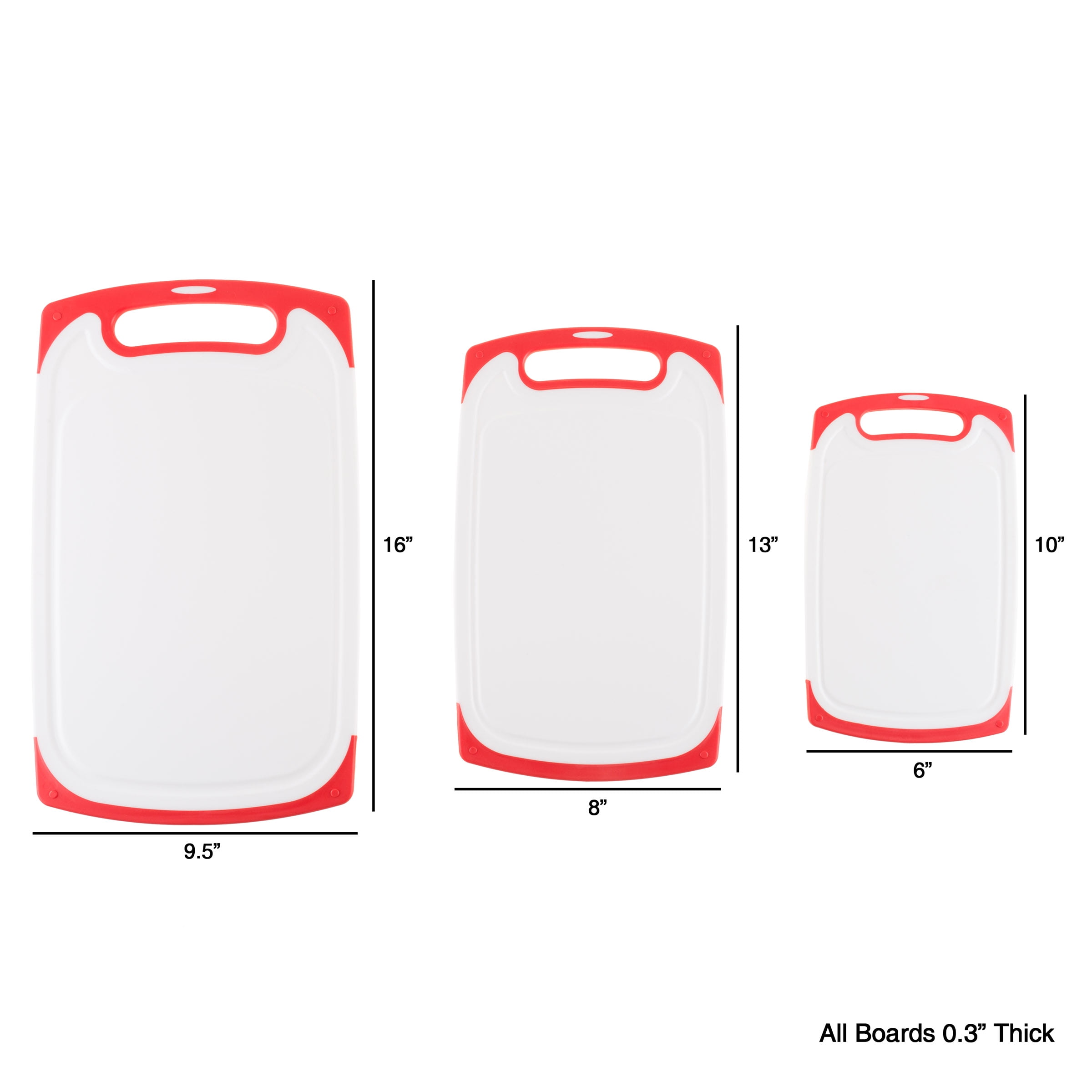 Classic Cuisine 3-Piece Plastic Cutting Boards with Juice Groove (Red)