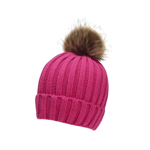TELOLY Kids Boys & Girls Winter Soft Warm Knitted Beanie Hat with Faux Fur Pom Pom for Ages 4-12, Beanies for Kids