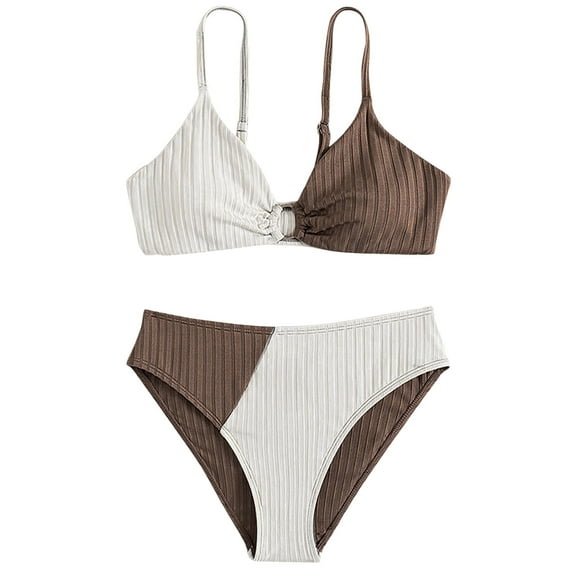 Junlike Girl's 2 Pieces Bikini Set Girls Swimsuit 2 Piece Bathing Suit Stripes Cross Swimwear with Chest Pad Teen Girls Bikini Swimming Suit For Girls