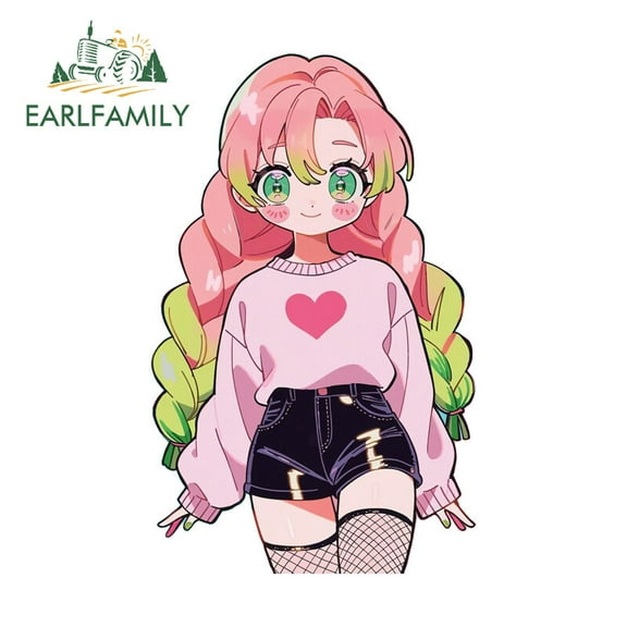EARLFAMILY 5.1" Mitsuri Kanroji Car Stickers Chibi Kawaii Cooler Trunk 3D Decals