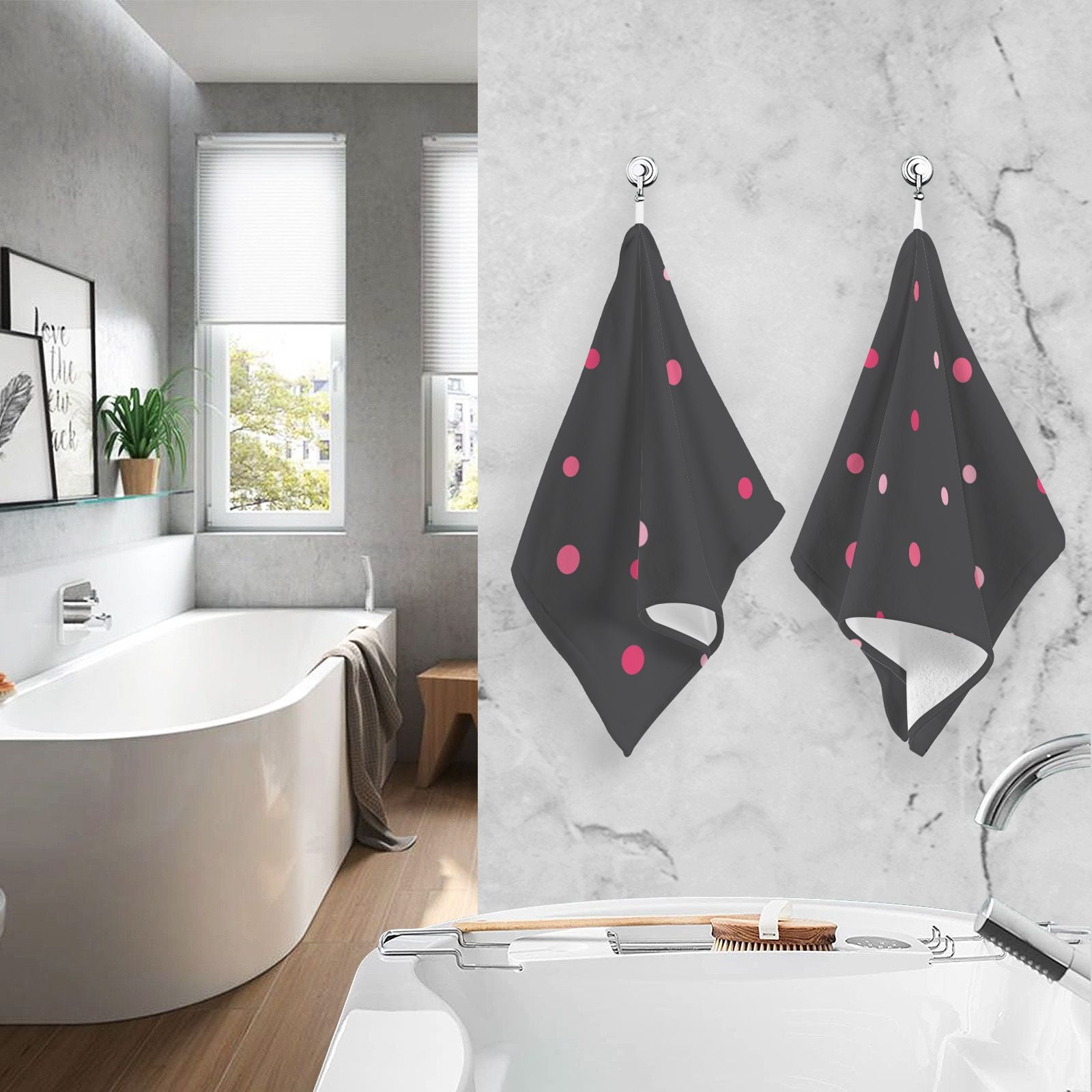 Pink Dots Hand Towels Cotton Bath Towels Large Face Towels Absorbent for Bathroom 2 Packs