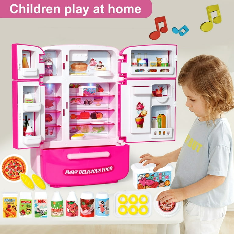 Kids Toy Fridge Refrigerator Accessories With Ice Dispenser Role Playing  For Kids Kitchen Cutting Food Toys For Girls Boys