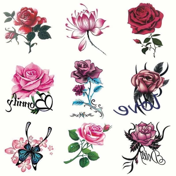 Salud y belleza, Herramientas de belleza, Tatuajes temporales, Pegatinas para tatuajes, Pegatinas de rosas con impresión a color, pegatinas para tatuajes