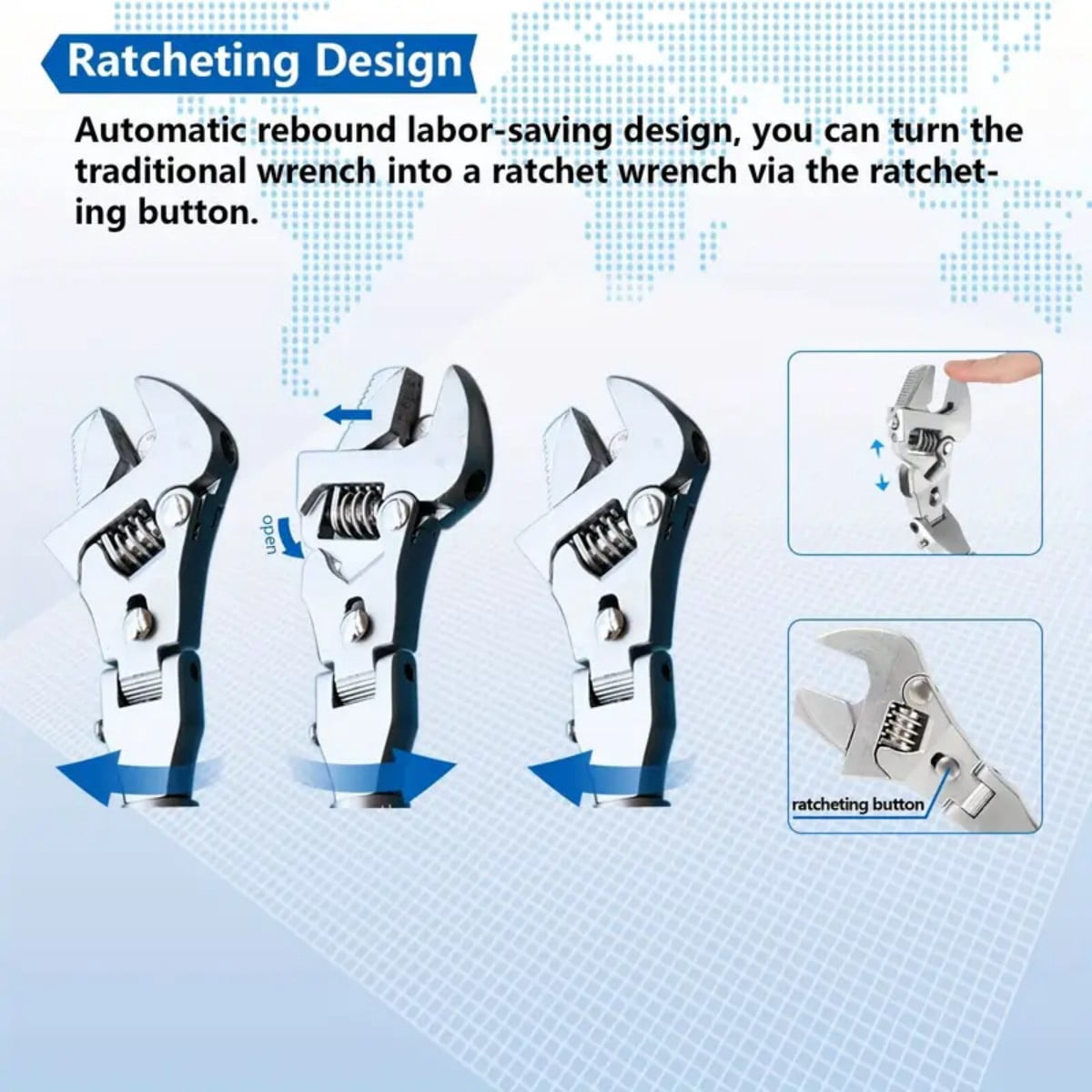 Adjustable Wrench, 10" to 12" Telescopic Extension Handle Ratchet Wrench Tool, 180 Degree Swivel Head Adjustable Wrench