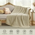 thumbnail image 3 of Chenille Chunky Knit Throw Blanket Chevron Textured Bedding Blanket,50" X 60",Beige, 3 of 5