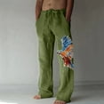 thumbnail image 2 of BLTIBY Mens Summer Autumn Casual Beach Trousers Cotton Linen Pants Elastic Waist Loose Wide Leg Natural Yoga Trousers with Pockets Lightweight Comfortable Sweatpants Green 2 3XL, 2 of 7