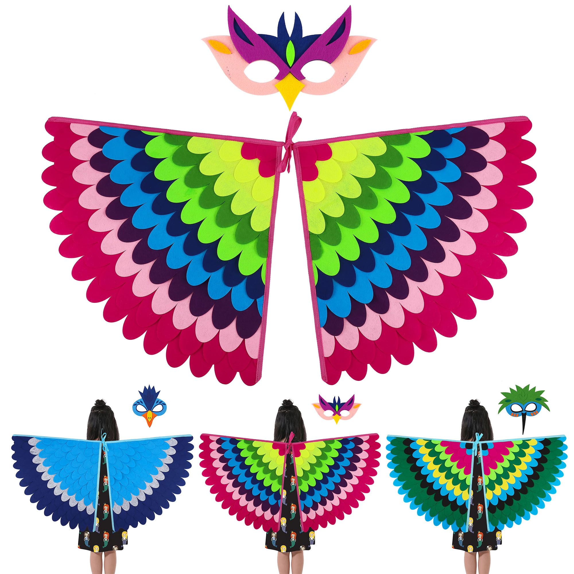 Deago Bird Costume Wings for Kids with Mask Boys Girls Parrot Owl Dress Up Halloween Costumes