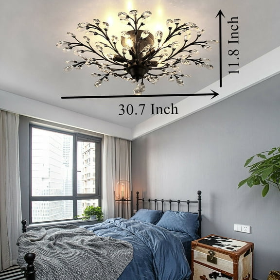 Miumaeov Vintage Crystal Branches Chandeliers 5 Lights Flower Shape Pendant Lamp Ceiling Lighting Fixture for Entryway Living Room Dining Room
