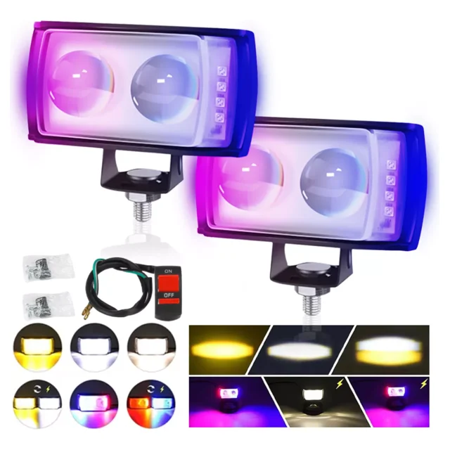 2pzs Faros Auxiliares Led Lupa Multicolor Estrobos Moto Auto