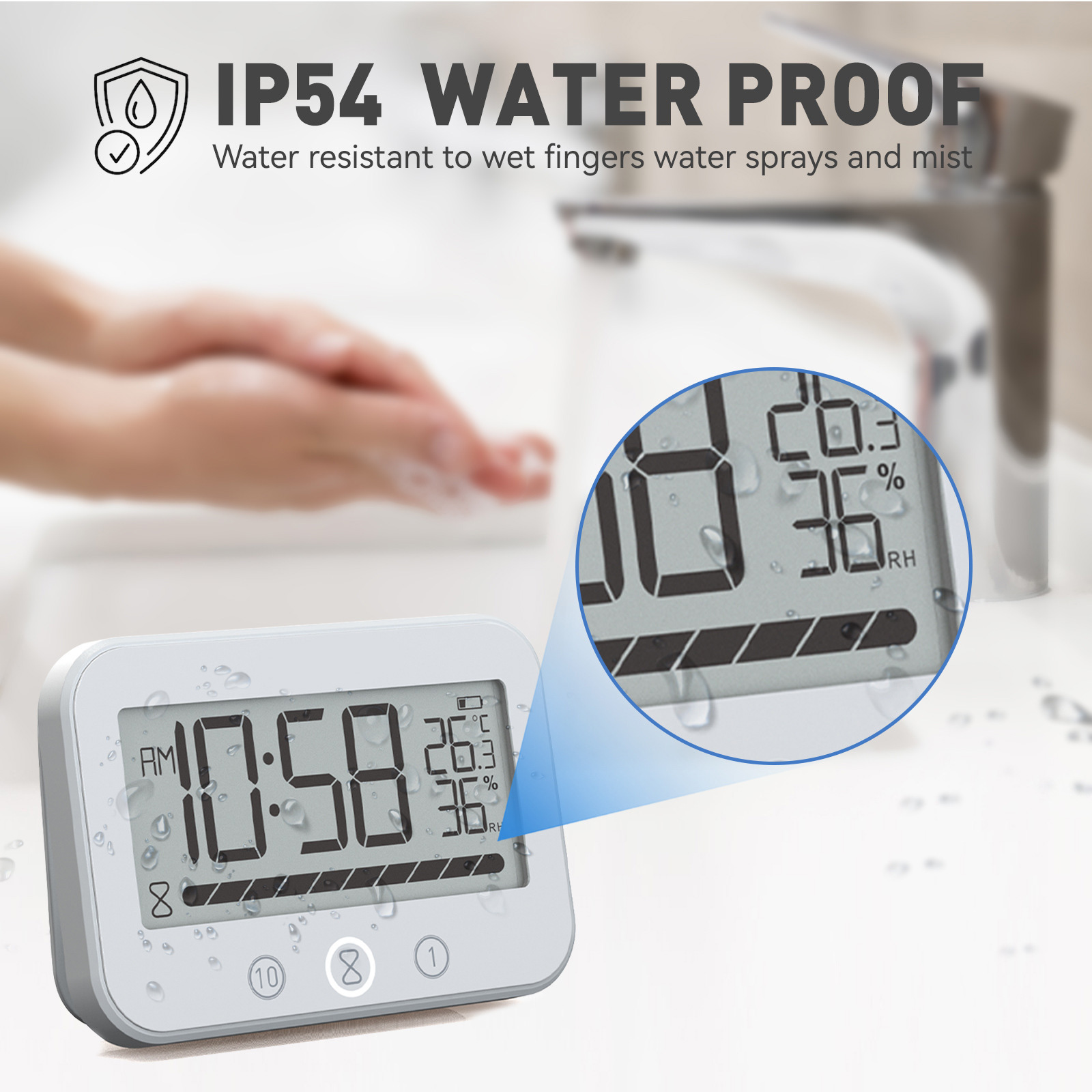 Family Friendly Bath Clock Shower Clock Countdown Functionality, Temperature Gauges Durability Waterproof Construction