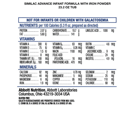 Similac® Advance®* Powder Baby Formula with Iron, DHA, Lutein, 23.2-oz Tub, Pack of 2