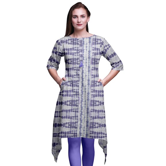 Bimba Purple Animals Tie-Dye Asymmetric Kurta Indian Tunic Tops For Women Printed Indian Clothing Small