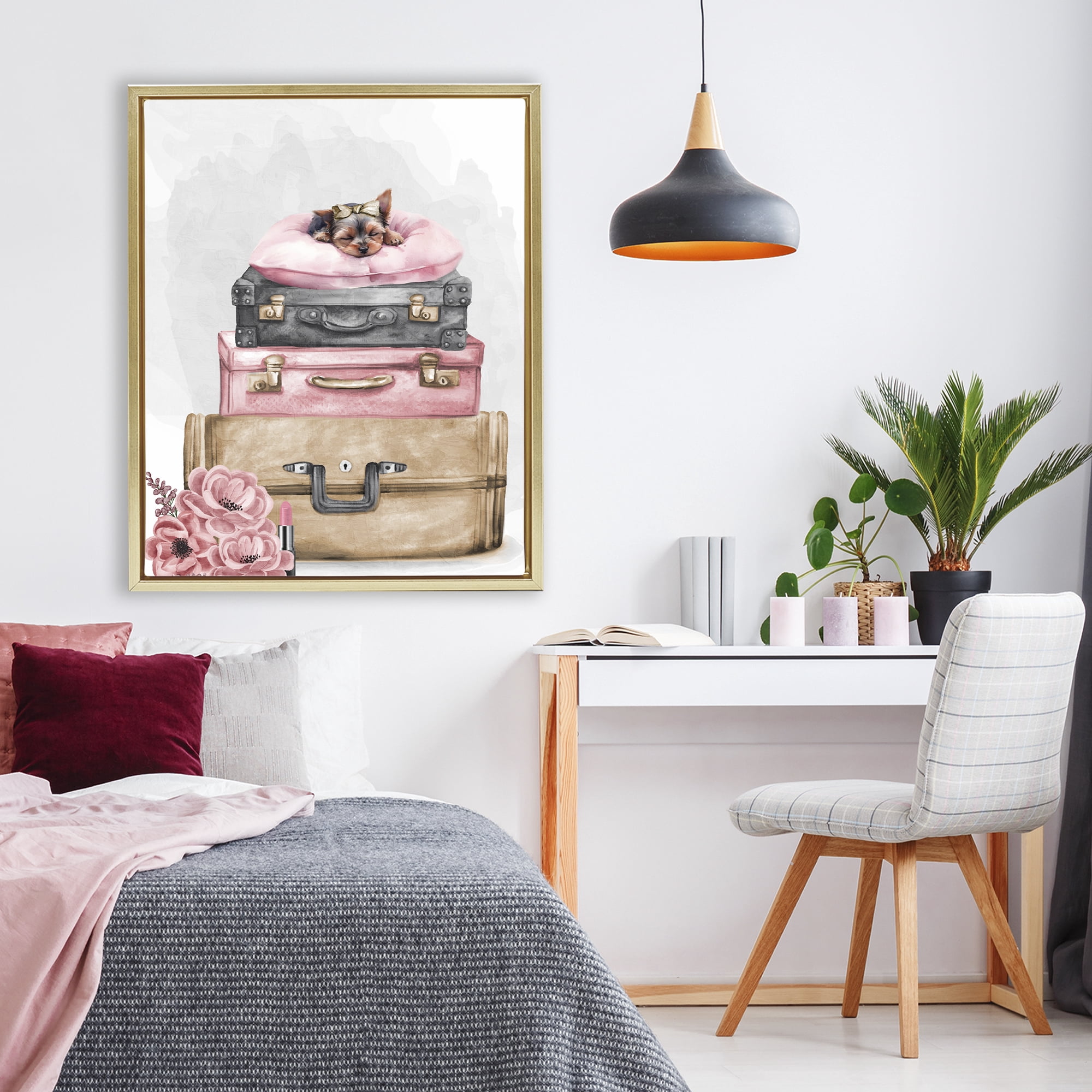 Stupell Industries Sleepy Pup Travel Gold Framed Floater Canvas Wall Art, design by Kim Allen