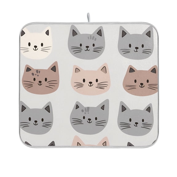 Yayeee Dish Drying Mat for Kitchen Counter 16"x18" Microfiber Absorbent Pad, Gray Cat Pattern