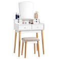 thumbnail image 1 of Costway Vanity Table Set W/Mirror & 6 Drawer Dressing Table Cushioned Stool Makeup Table, 1 of 10
