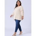 thumbnail image 3 of DARING DIVA Women's Plus Tie-Neck Raglan Sleeves Hollow Out Top 3X Beige, 3 of 6