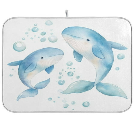 

Dish Drying Mat 18 x 24 Highly Absorbent Microfiber for Dishes Utensils Two Blue Dolpbins