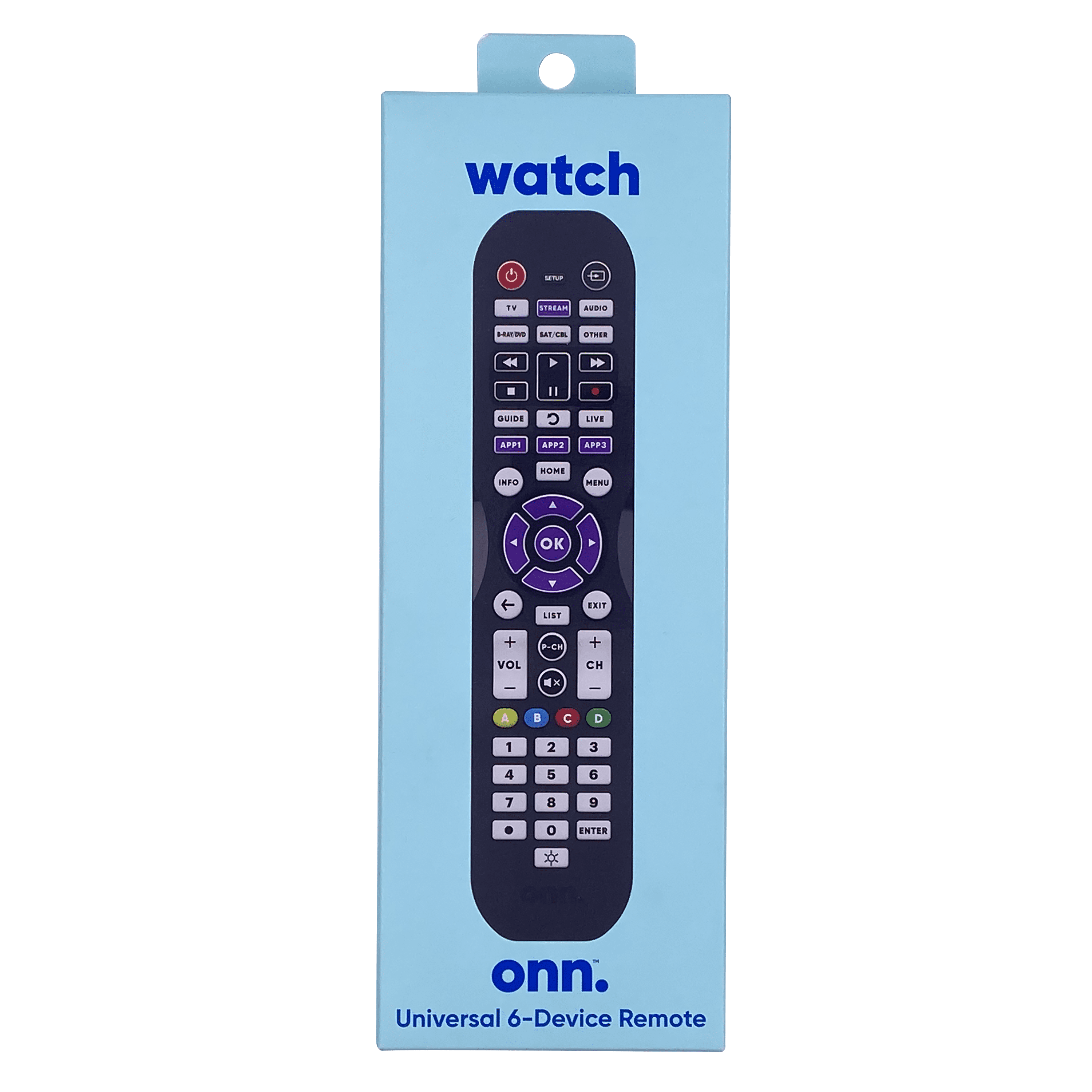 onn. Universal 6 Device Remote Black Compatible for TV DVD