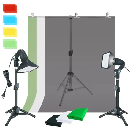 LINCO 2 Pack LED Video Light with Desktop Backdrop Stand/4 Color Filters for Photo, Video, Studio, Portrait