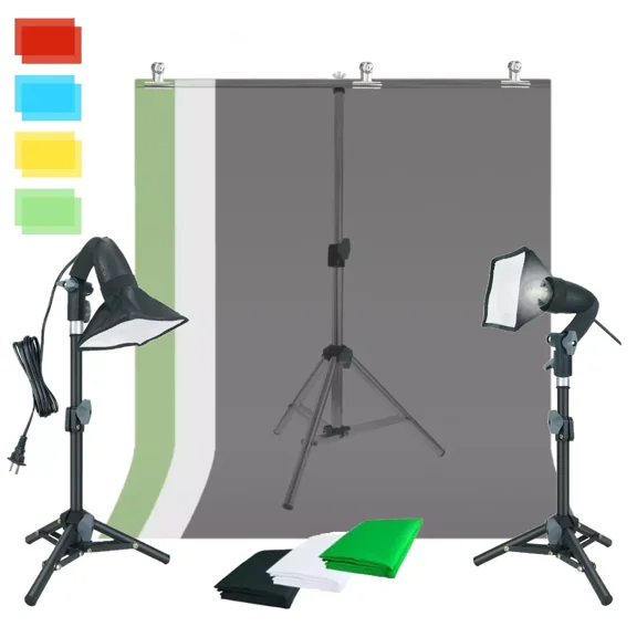 LINCO 2 Pack LED Video Light with Desktop Backdrop Stand/4 Color Filters for Photo, Video, Studio, Portrait