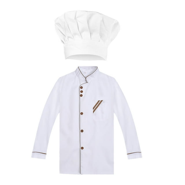 koolsoo Uniforme Veste à Manches Longues Uniforme de Cuisine +Chef Chapeau